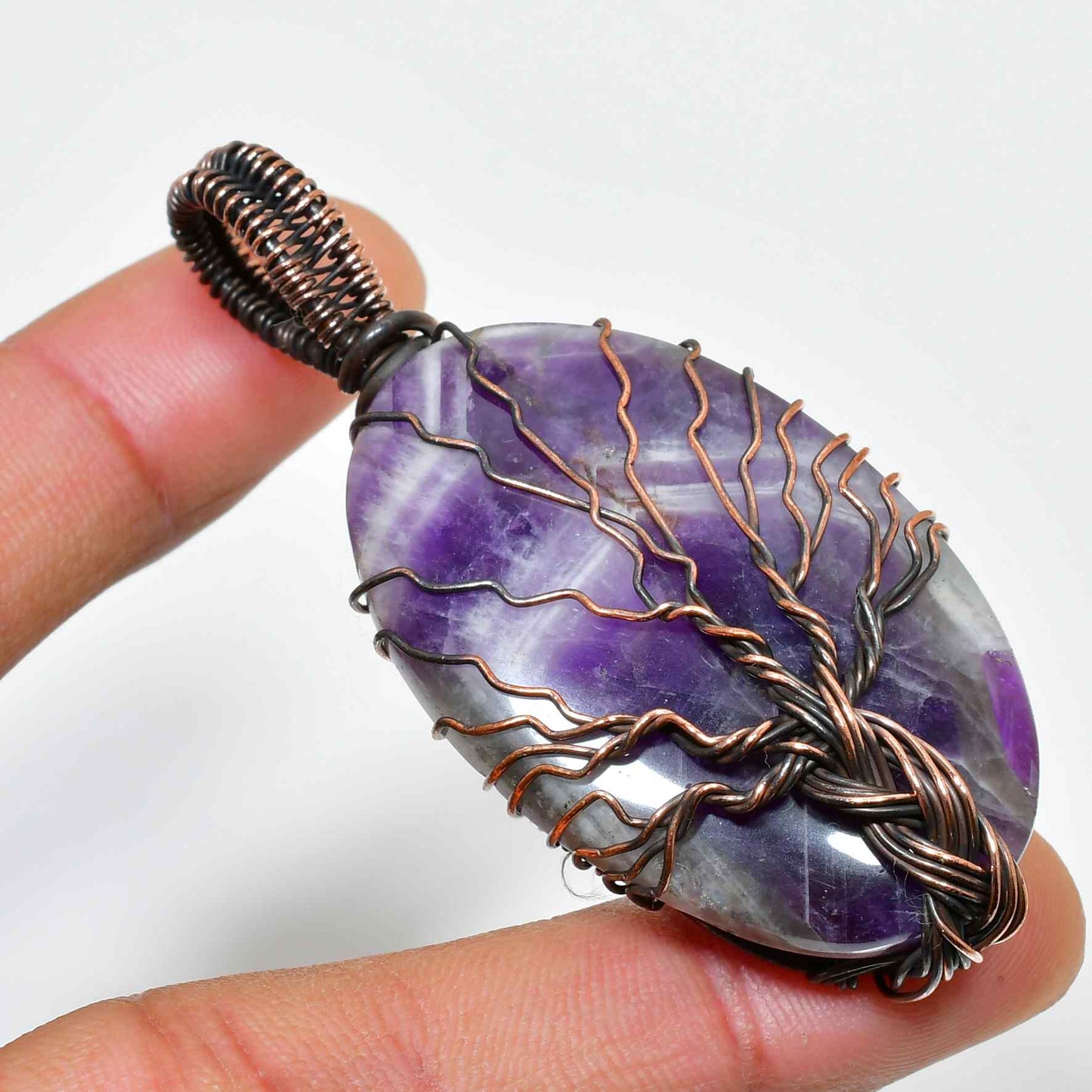 Ezra’s Veil – Handcrafted Amethyst & Copper Pendant