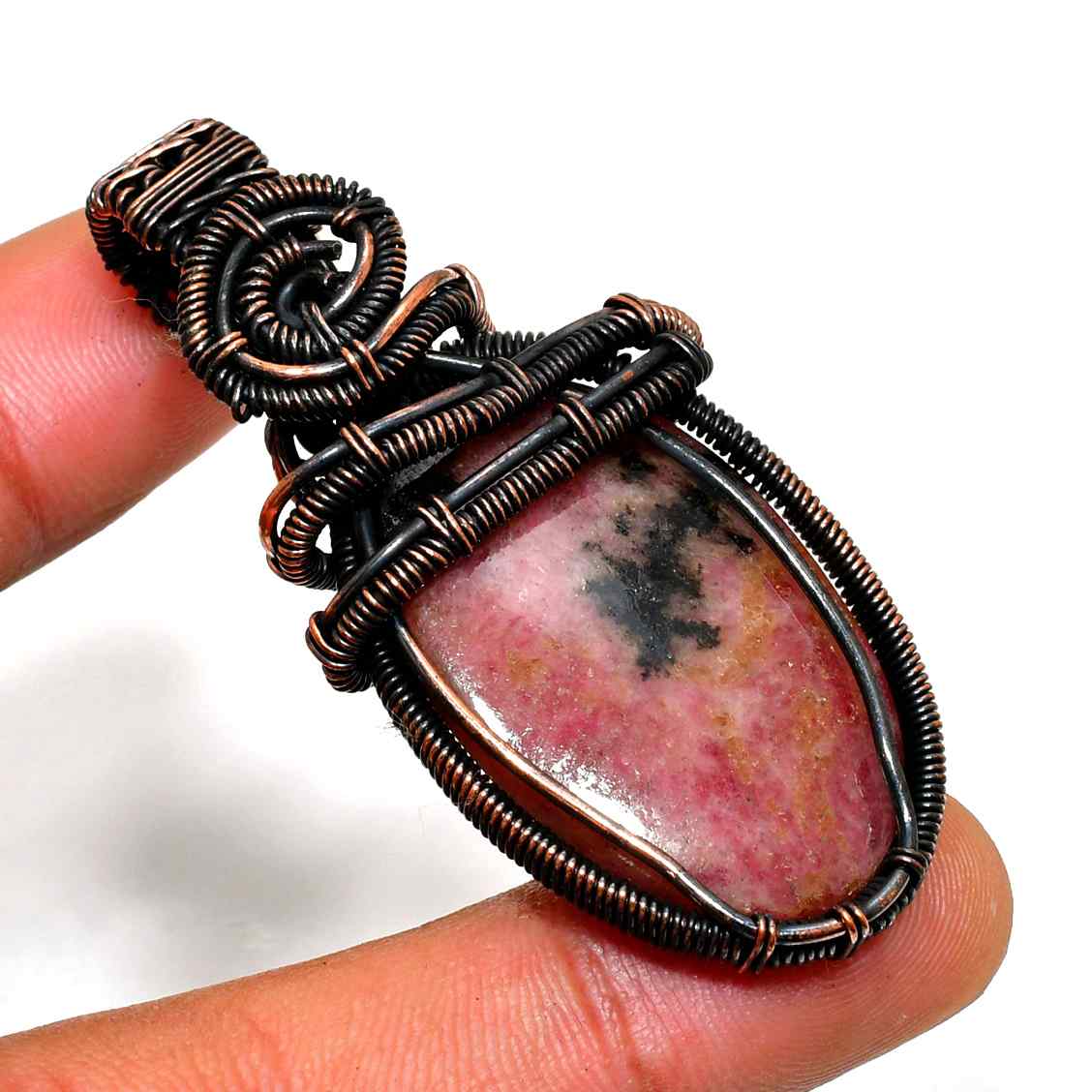 Earthbound Grace – Copper-Wrapped Gemstone Pendant