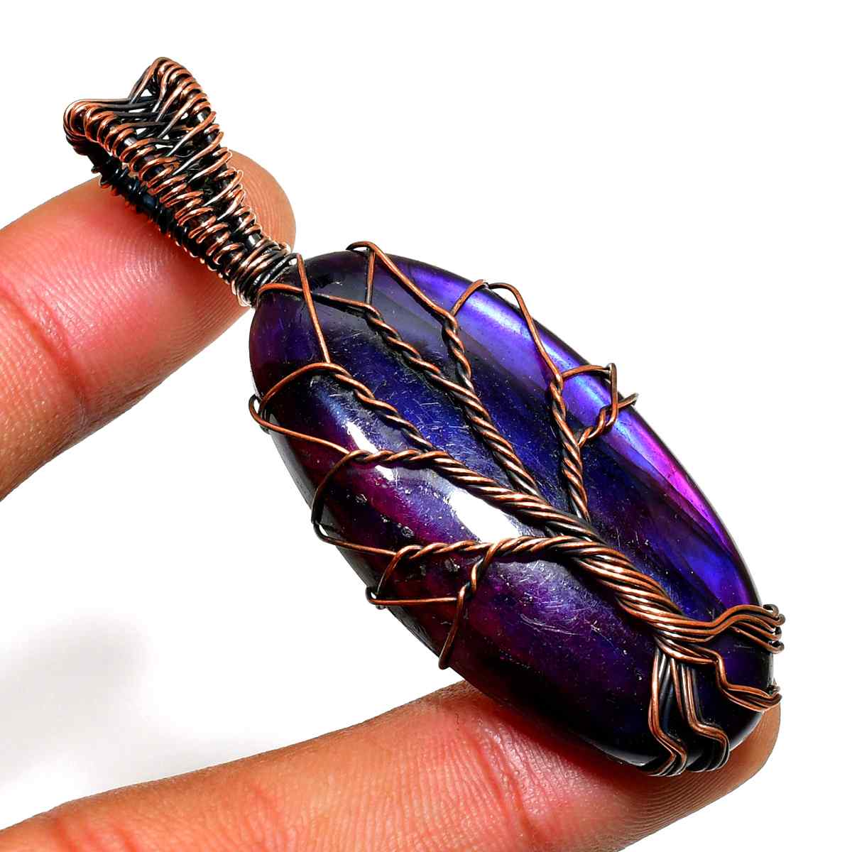 Ezra’s Veil – Amethyst & Oxidized Copper Pendant