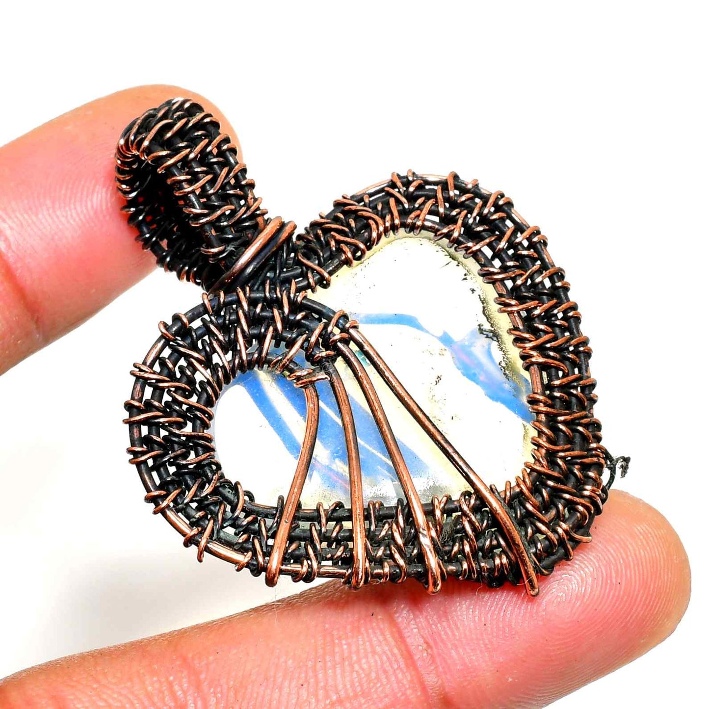 Ezra’s Veil – Blue Lace Agate Copper Pendant