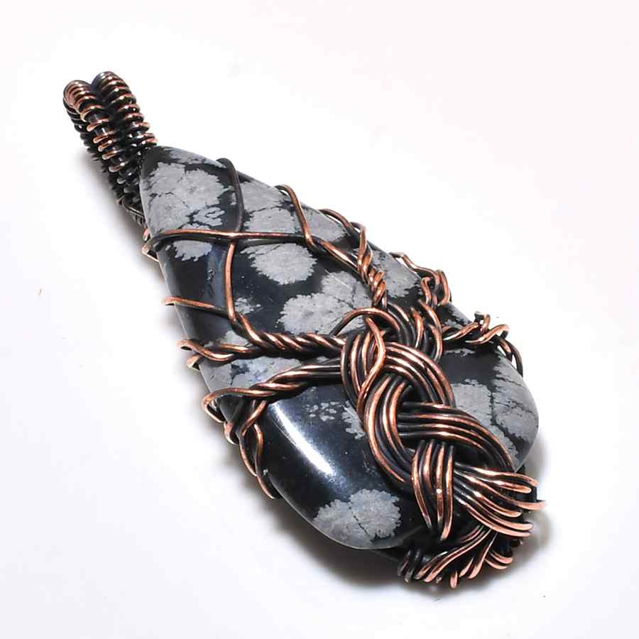 Harmony’s Whisper – Snowflake Obsidian Copper Pendant