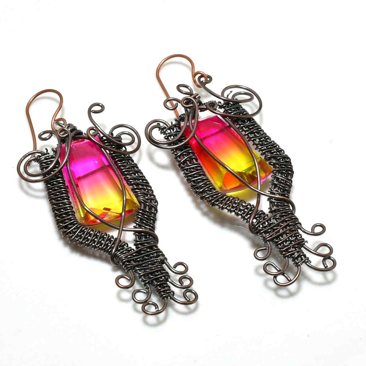 Ember Glow – Handcrafted Multi-Gemstone Copper Earrings