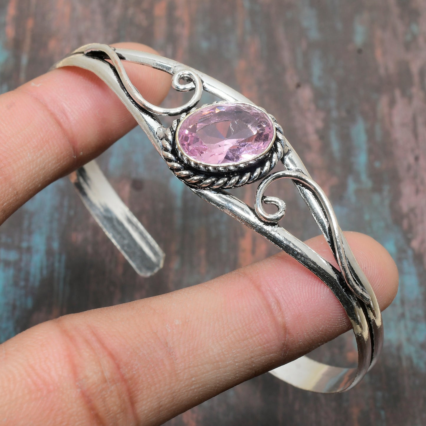 Aurora’s Embrace – Pink Tourmaline Silver Cuff