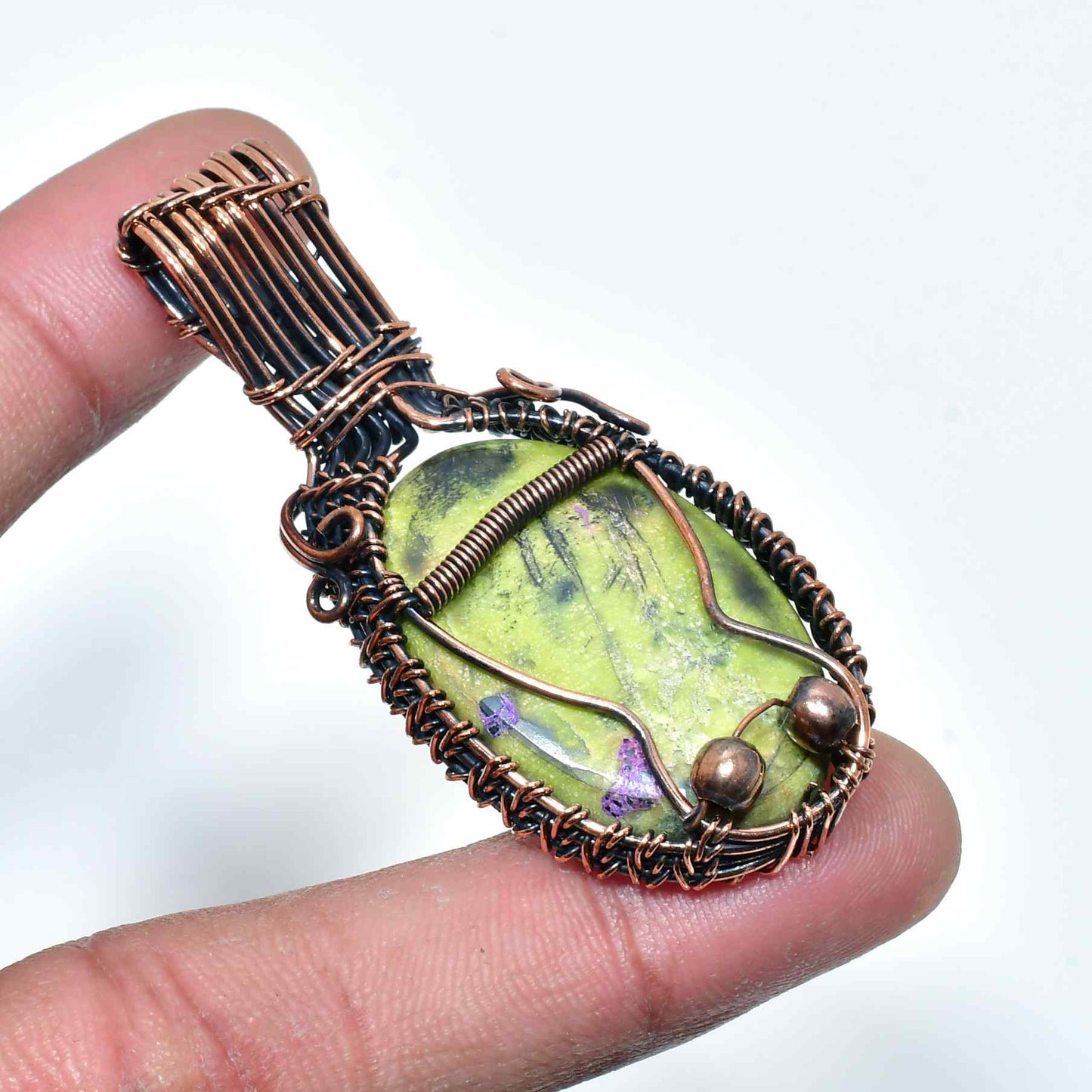 Verdant Harmony – Oxidized Copper Green Stone Pendant