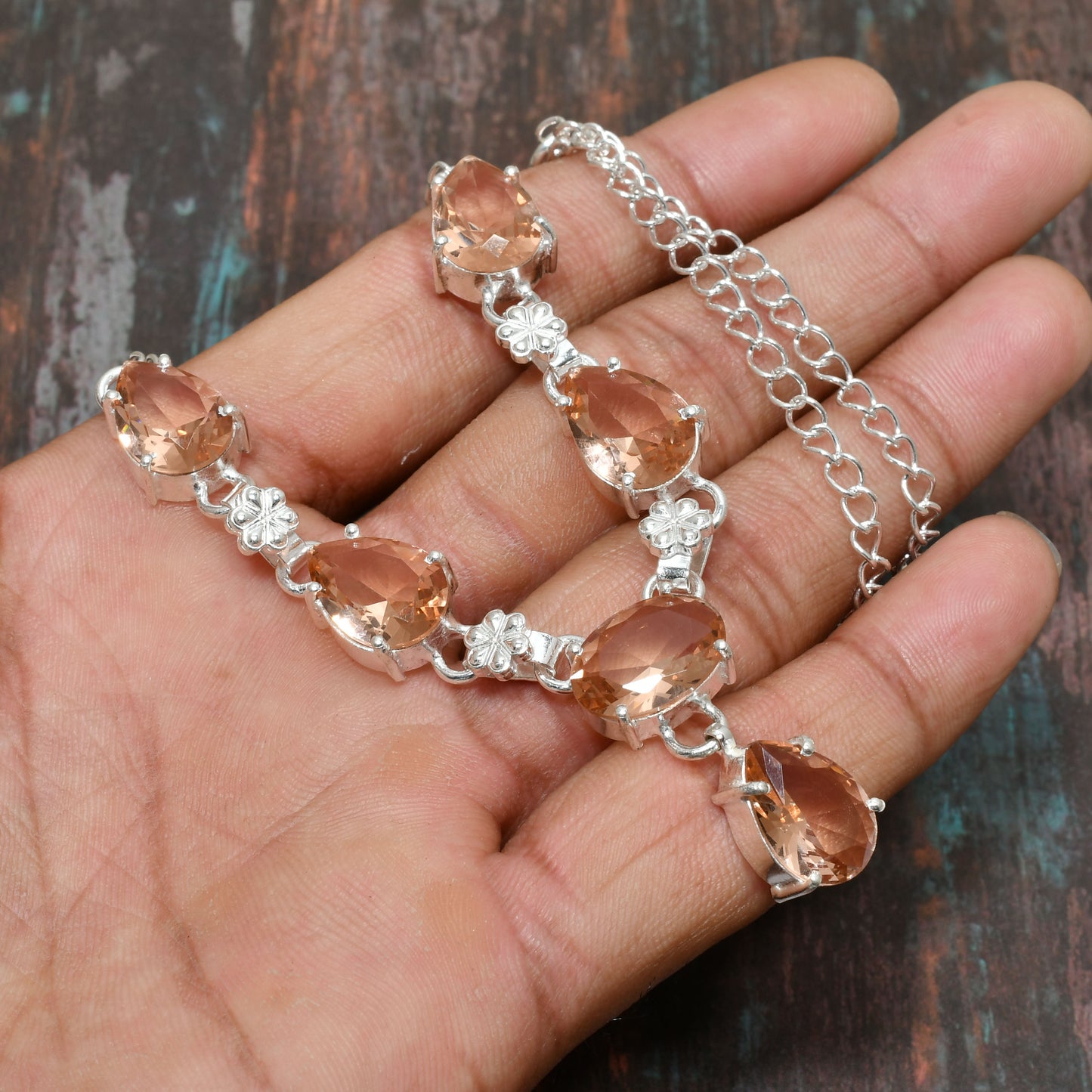 Luna’s Whisper – Peach Moonstone Silver Necklace