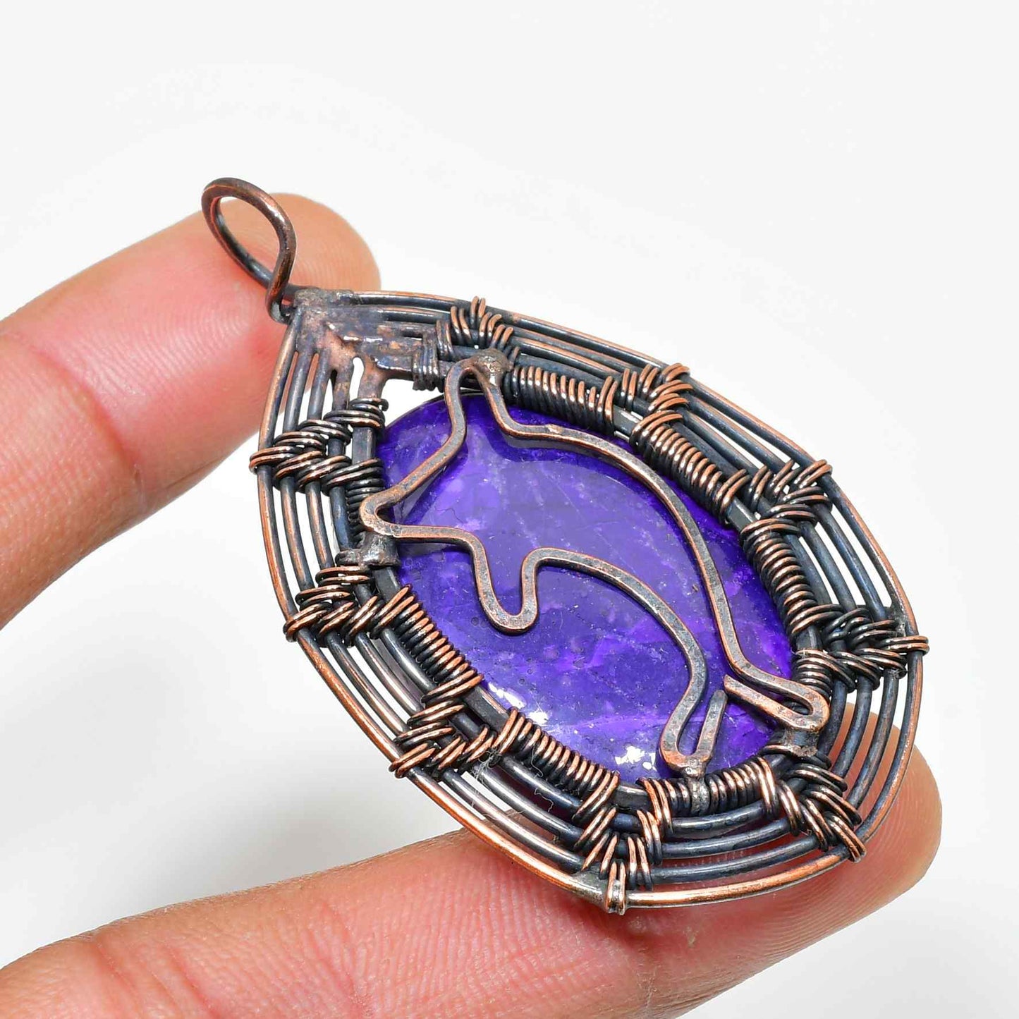 Ezra’s Veil – Amethyst & Oxidized Copper Pendant