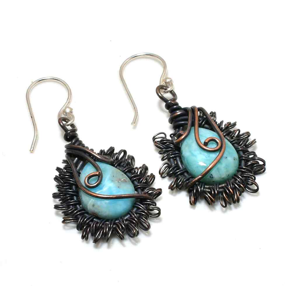 Ocean’s Whisper – Larimar Copper Earrings