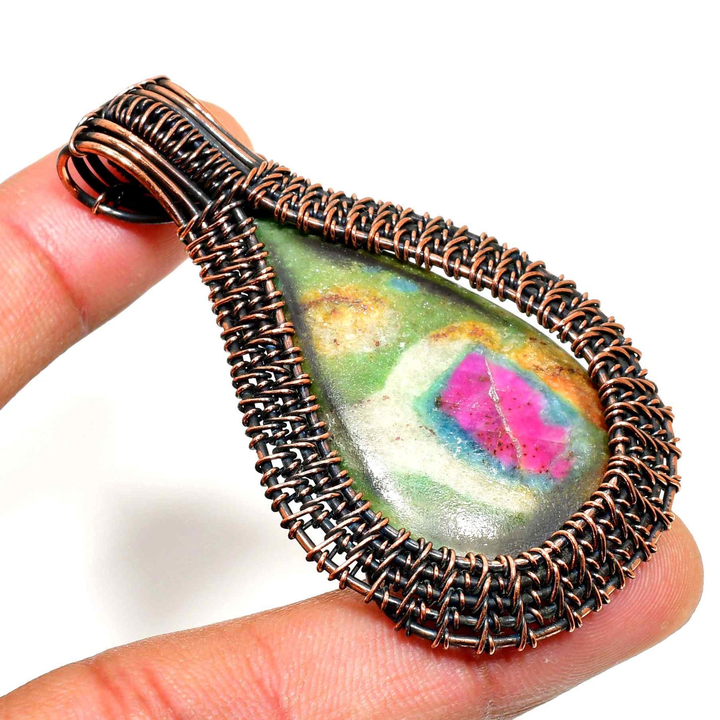 Ezra’s Veil – Multicolored Gemstone Copper Pendant