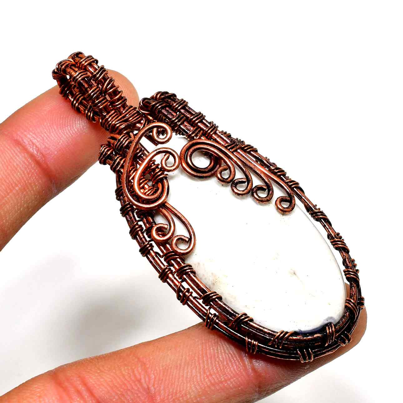 Serenity’s Embrace – White Stone Copper Pendant