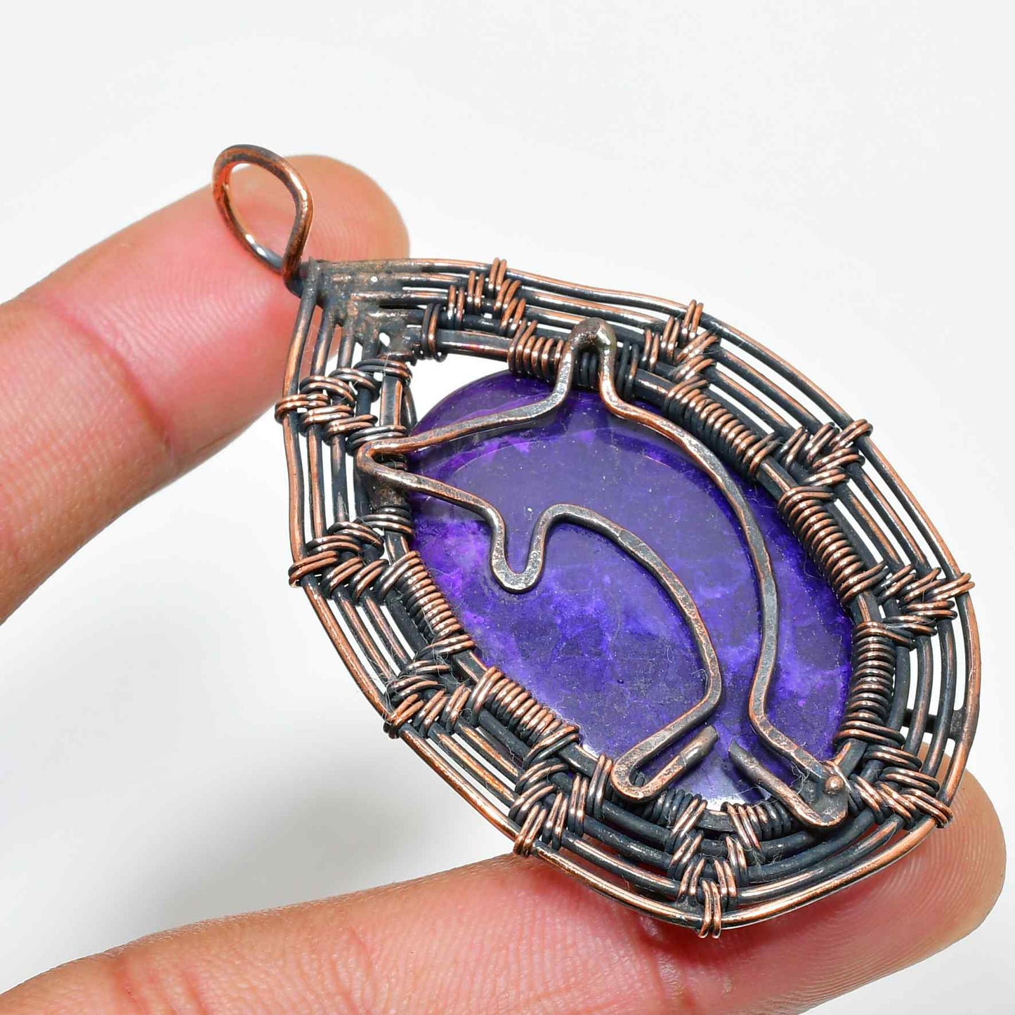 Ezra’s Veil – Amethyst & Oxidized Copper Pendant