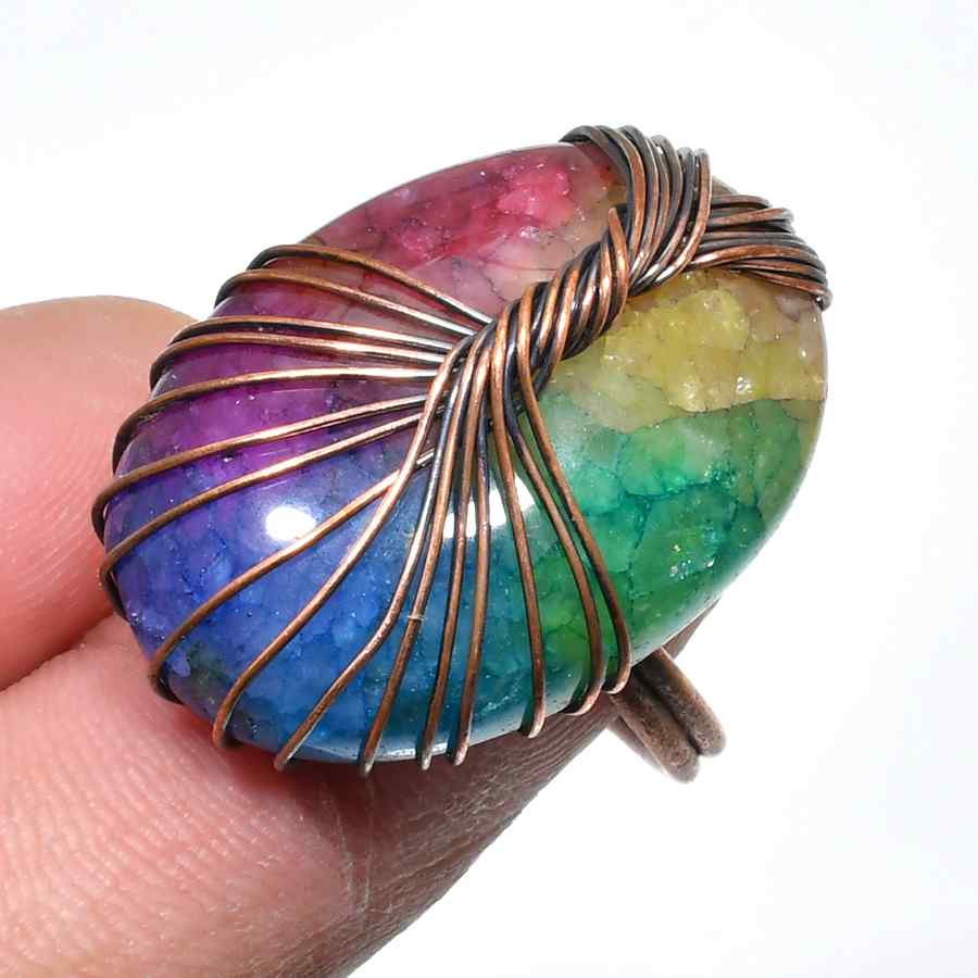Aurora’s Clarity – Rainbow Fluorite Copper Ring