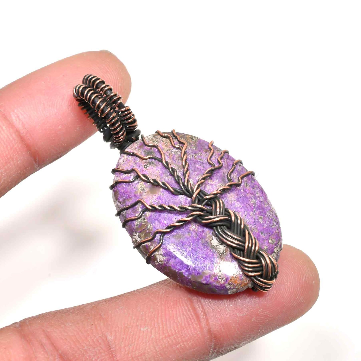Ezra’s Veil – Handwrapped Amethyst & Oxidized Copper Pendant