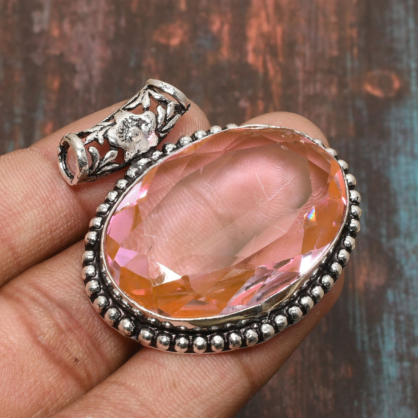 Rosaline’s Embrace – Rose Quartz Silver Pendant