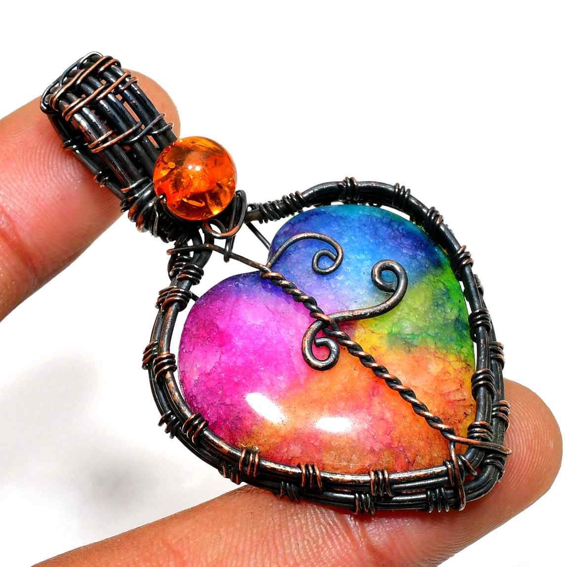Harmony’s Embrace – Rainbow Heart Crystal Pendant