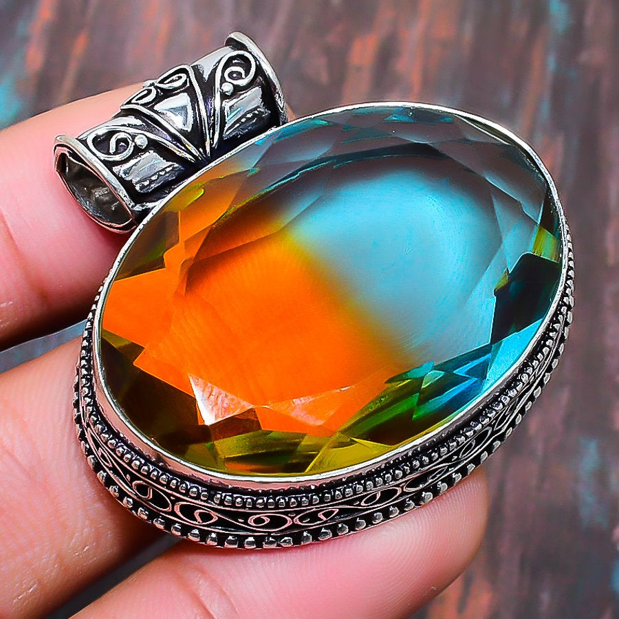 Aurora’s Embrace – Silver-Plated Gemstone Pendant