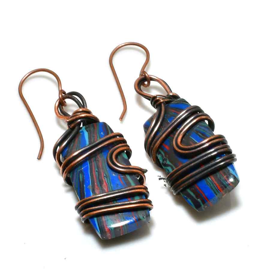 Ocean’s Embrace – Oxidized Copper & Acrylic Earrings