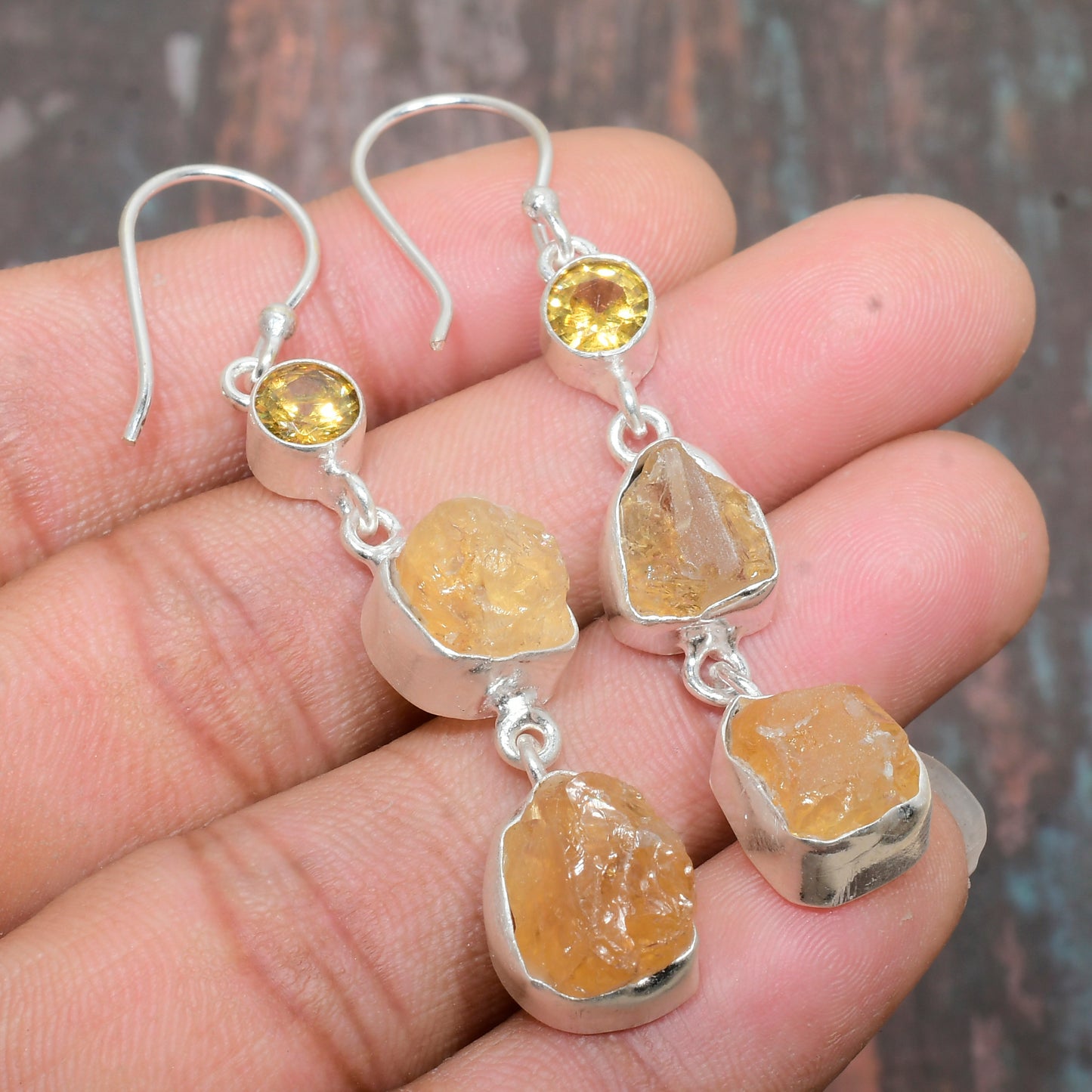 Sunlit Radiance – Citrine & Topaz Silver Drops
