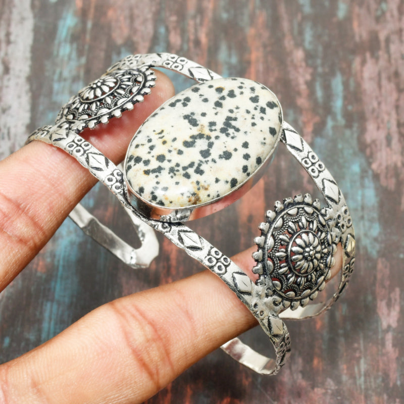Grounded Whimsy – Dalmatian Jasper Silver Cuff