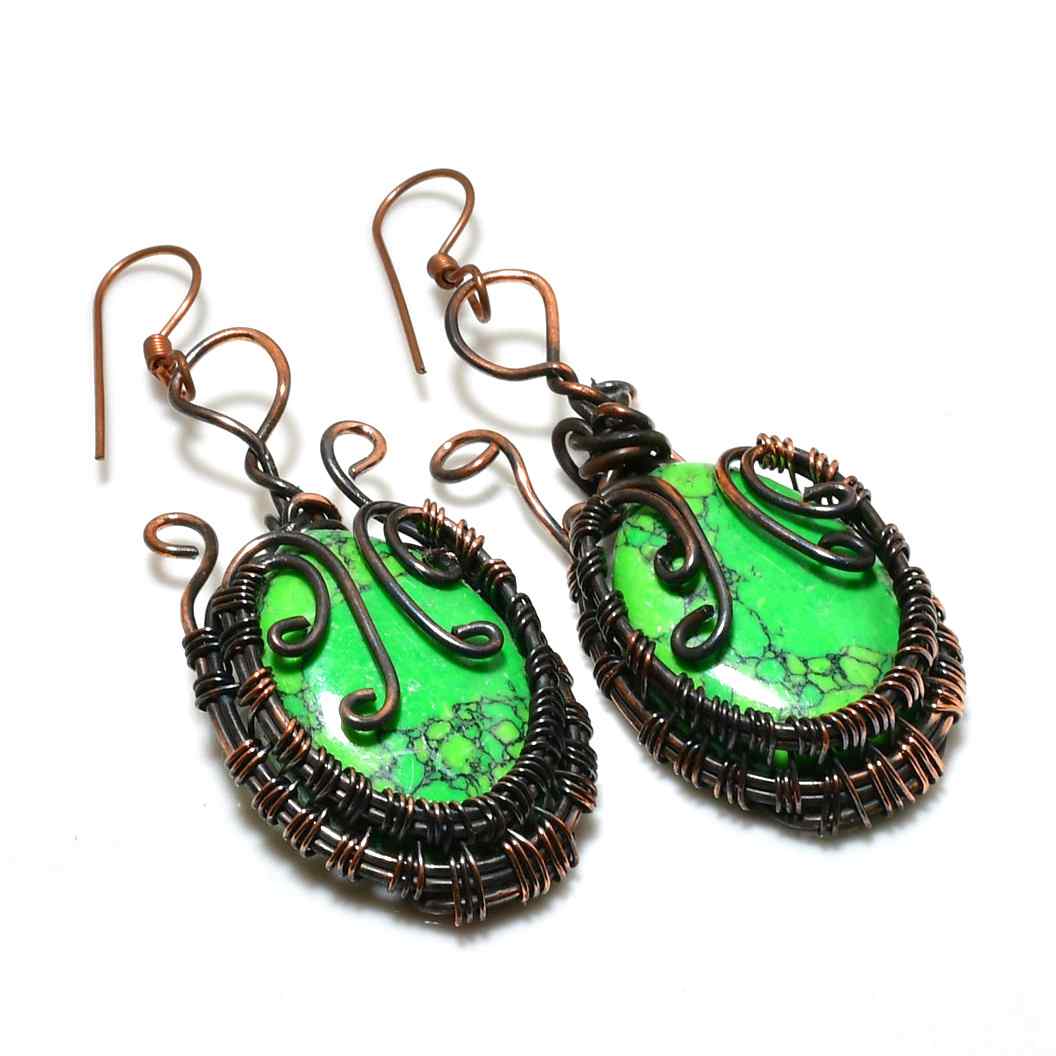 Forest Whisper – Green Turquoise Copper Earrings