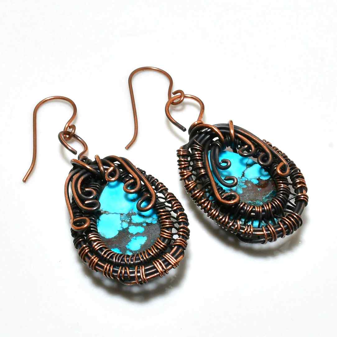 Turquoise Revelations – Oxidized Copper Earrings