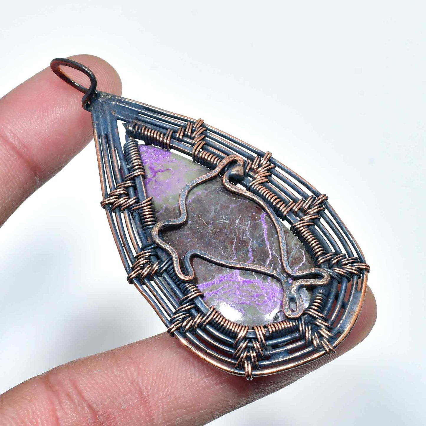 Ezra’s Veil – Amethyst & Oxidized Copper Pendant