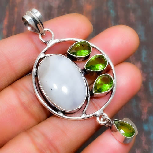 Luna Verde – Moonstone & Peridot Sterling Silver Pendant