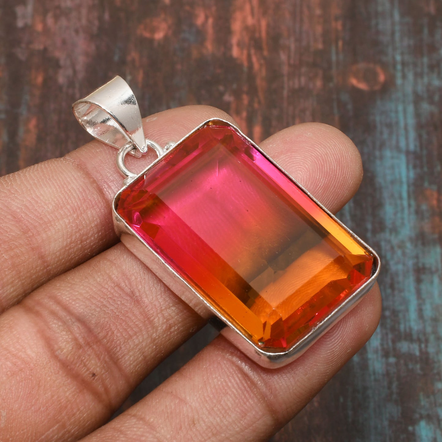Aurora’s Glow – Pink & Orange Gemstone Sterling Silver Pendant