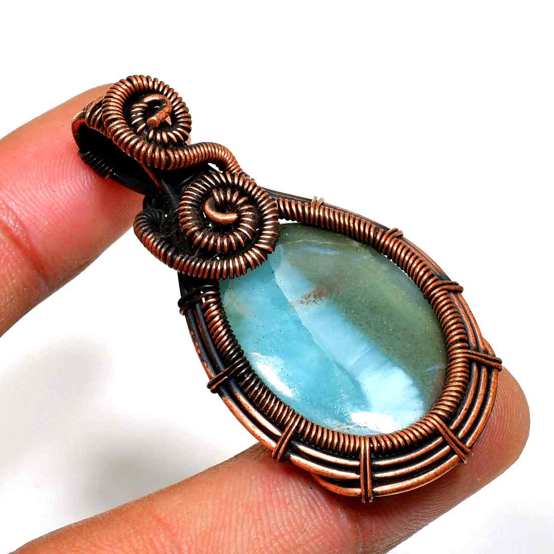 Aurora’s Whisper – Larimar Copper Wire Pendant