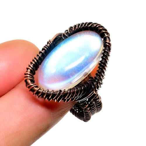 Moonlit Serenity – Opalite & Oxidized Copper Wire Ring