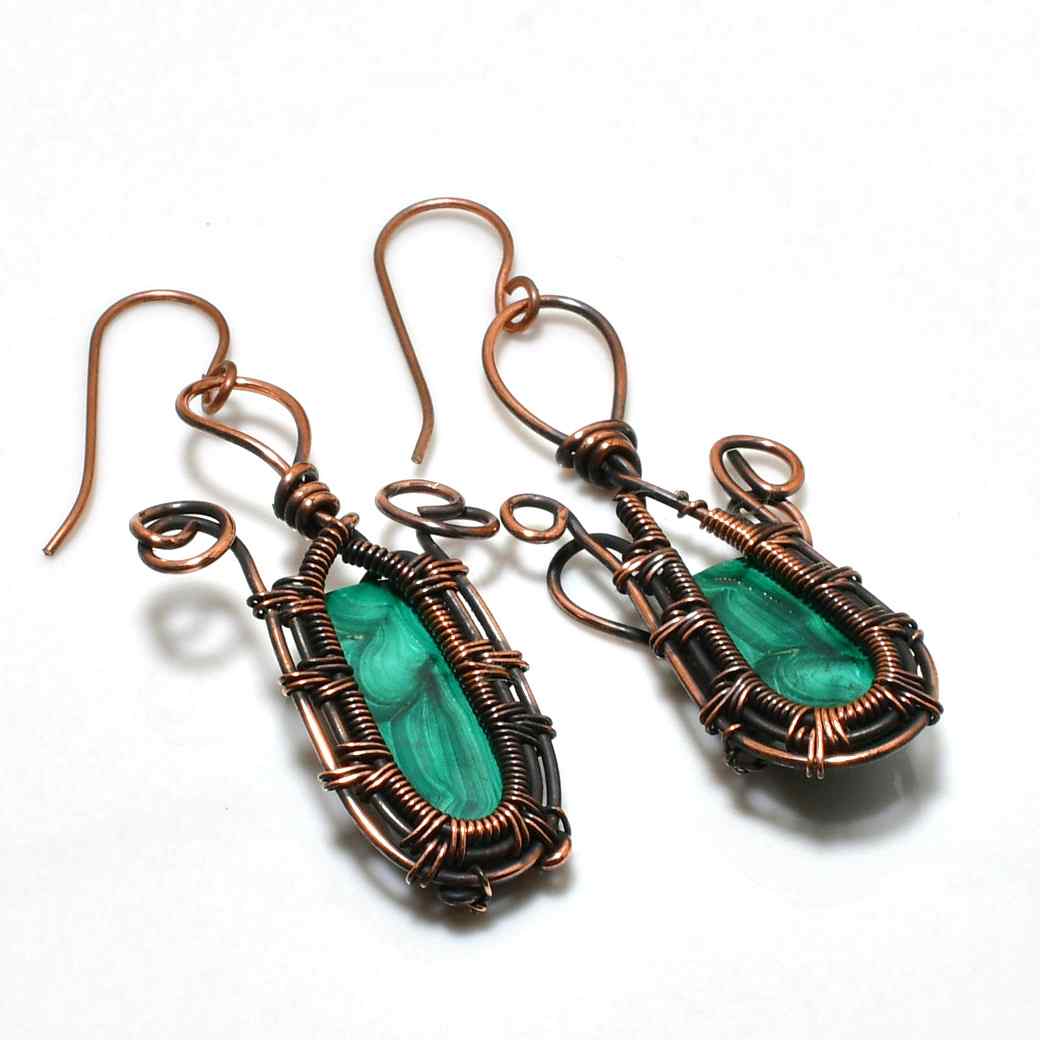 Gaia’s Grace – Malachite & Copper Earrings