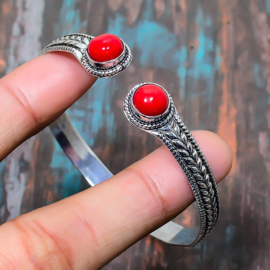 Ember Tide Cuff – Red Coral & Sterling Silver