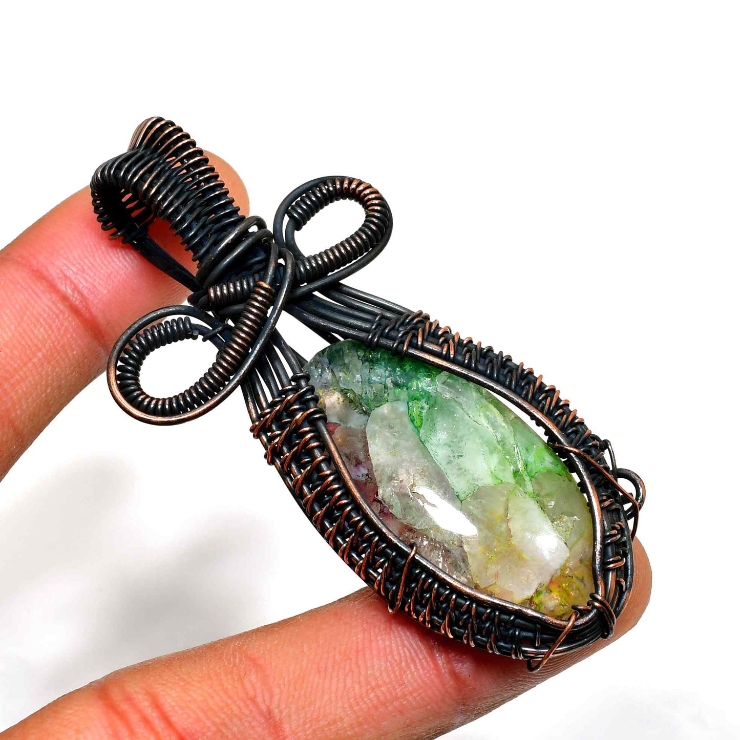 Serenity’s Embrace – Natural Fluorite Copper Pendant