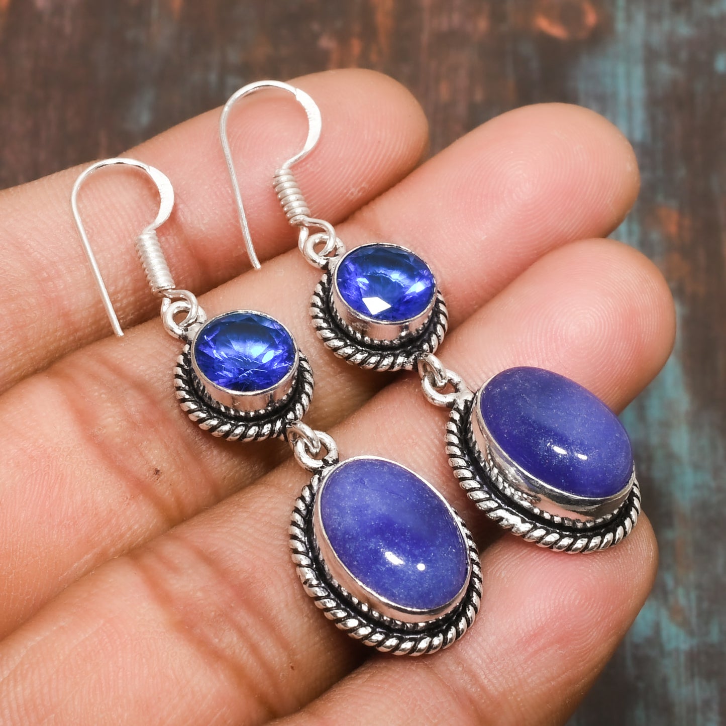 Azure Serenity – Handcrafted Blue Stone Silver Earrings