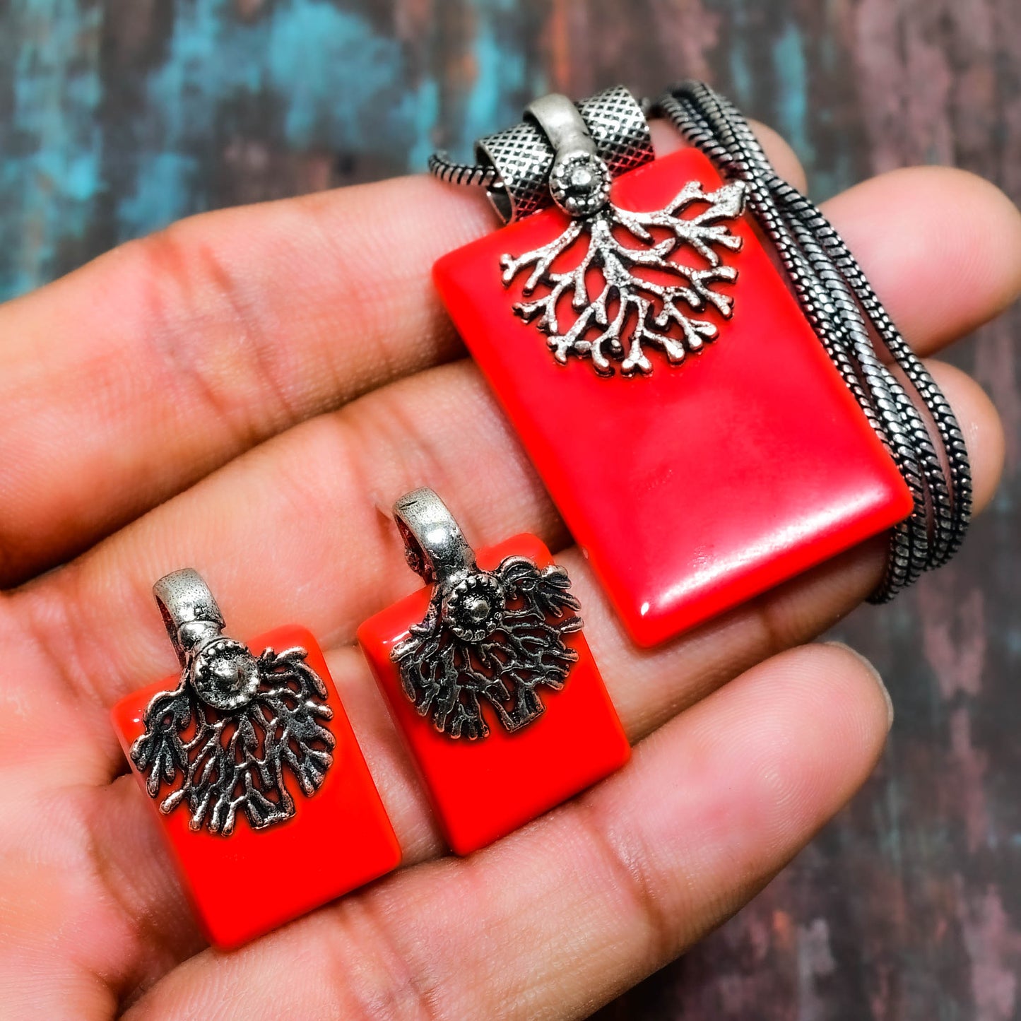 Marina’s Flame – Red Coral & Silver Set