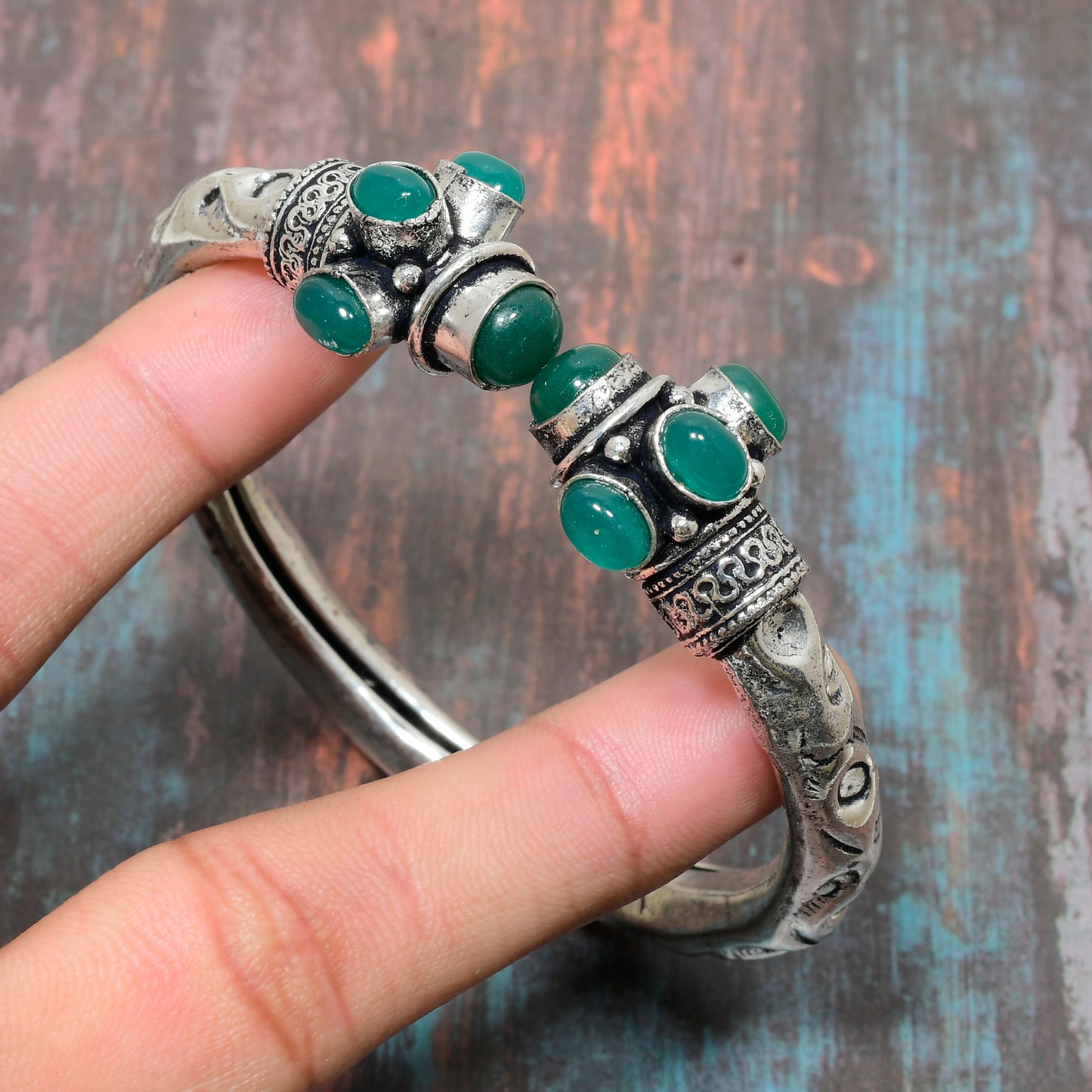Gaia’s Embrace – Green Aventurine Antique Silver Bracelet