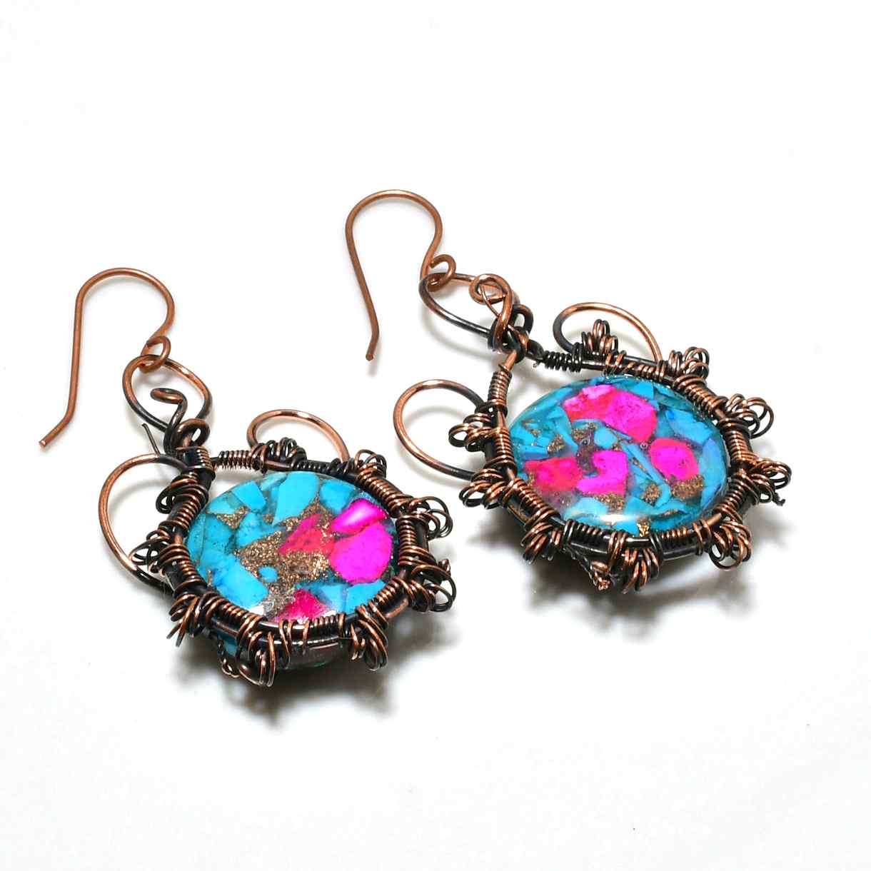 Eden’s Dream – Turquoise & Pink Copper Earrings