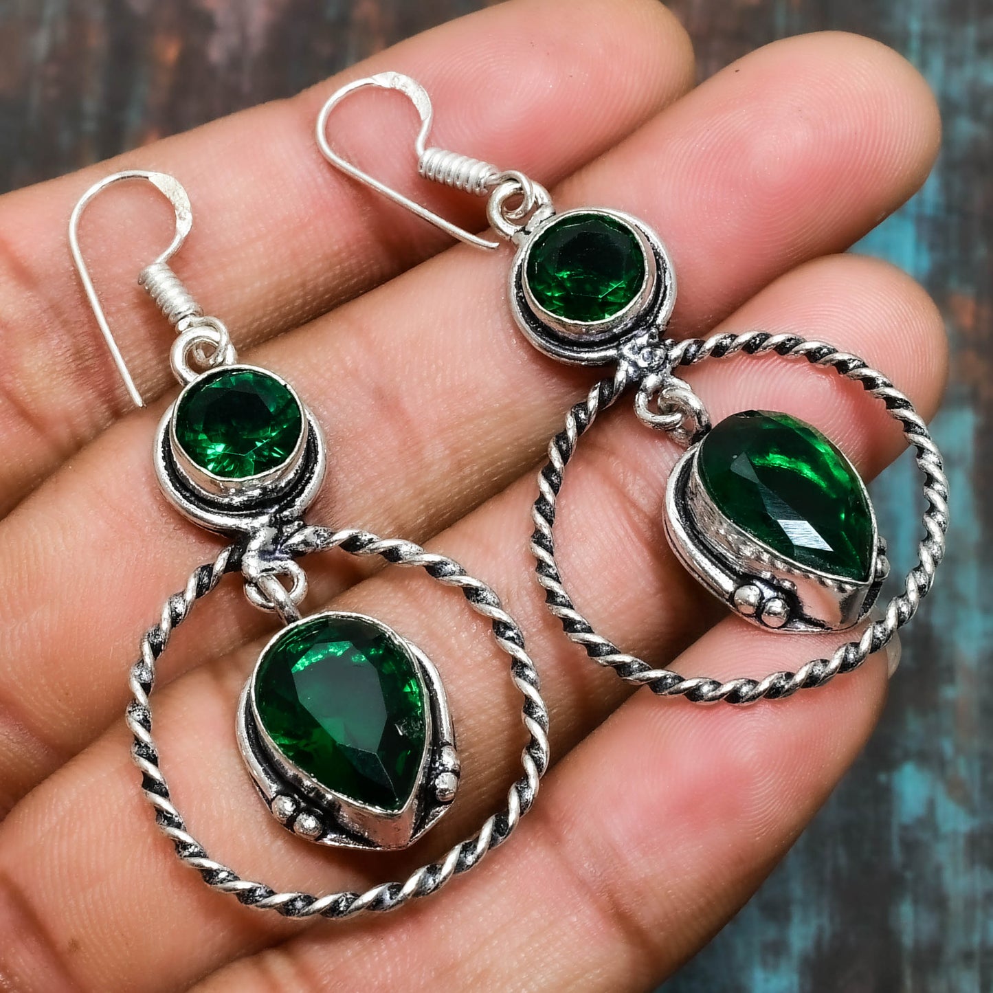 Emerald Embrace – Sterling Silver Emerald Earrings