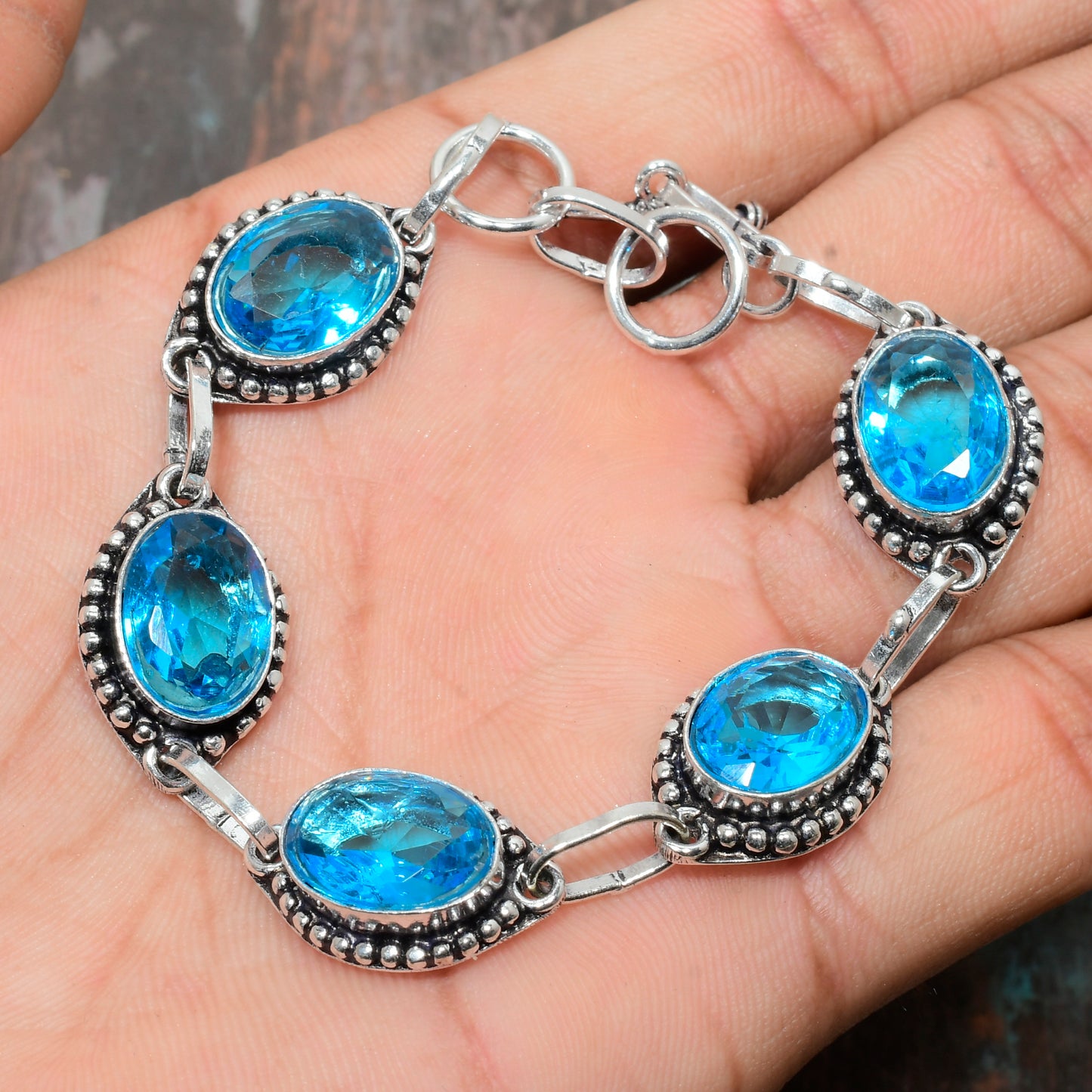Celestial Serenity – Blue Topaz Sterling Silver Bracelet