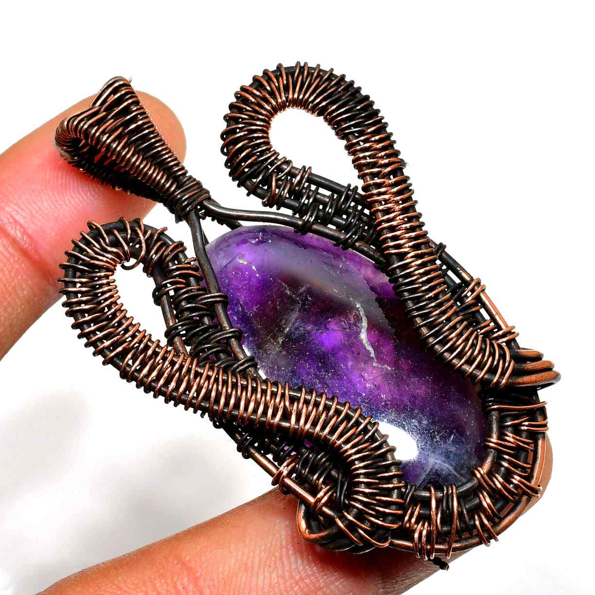 Ezra’s Veil – Mystic Amethyst & Oxidized Copper Pendant