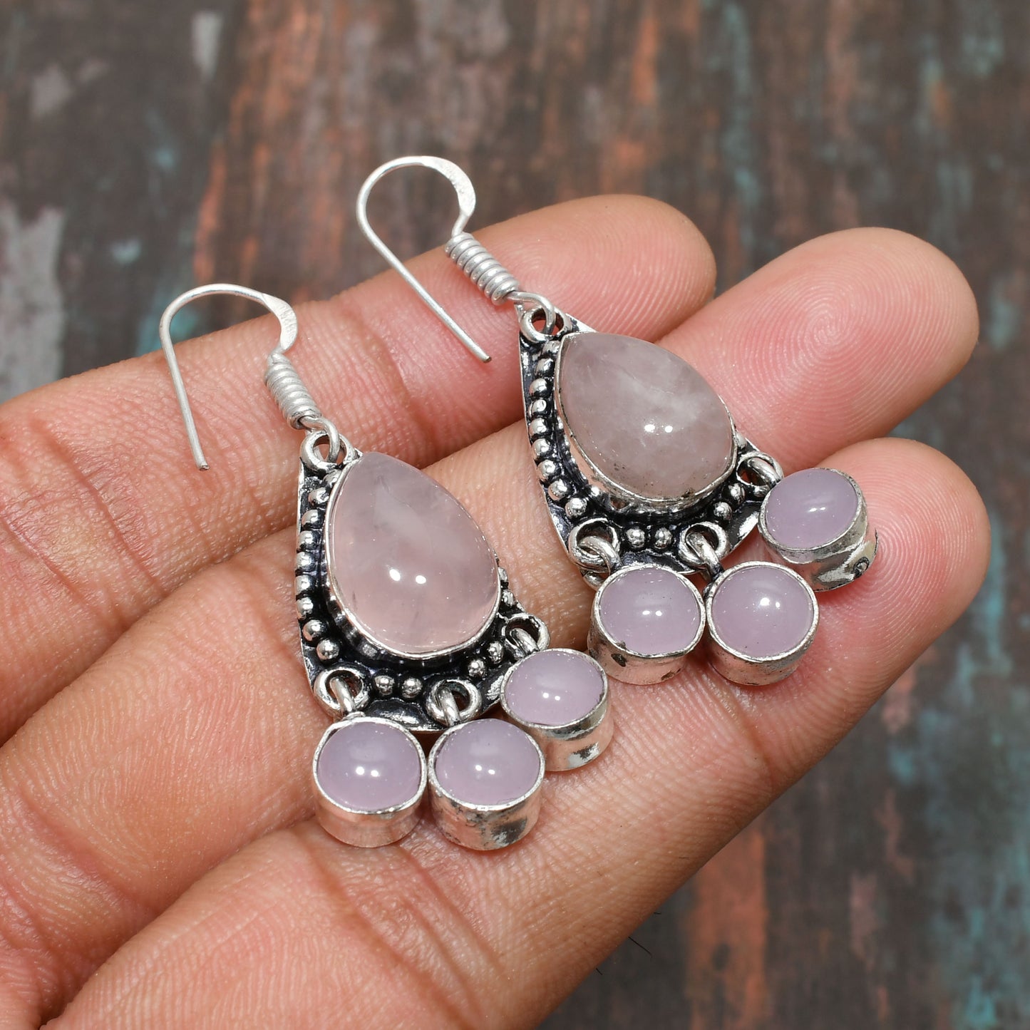 Amara’s Dream – Rose Quartz Silver Earrings