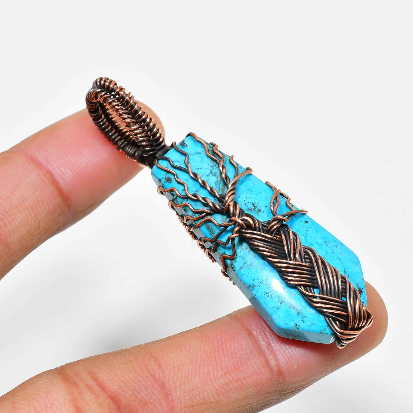 Turquoise Cascade – Hand-Wrapped Copper Pendant
