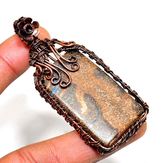 Ember Cascade – Copper-Wrapped Earth Stone Pendant