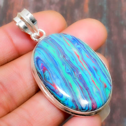 Ocean’s Embrace – Blue-Green Marbled Stone Silver Pendant