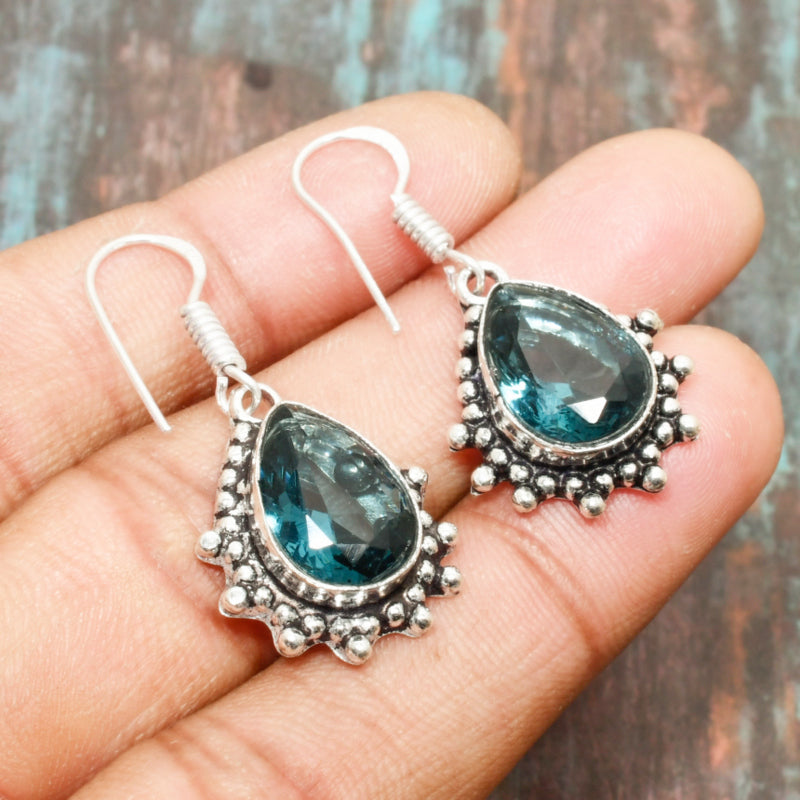 Ocean’s Breath – Teal Blue Topaz Filigree Earrings