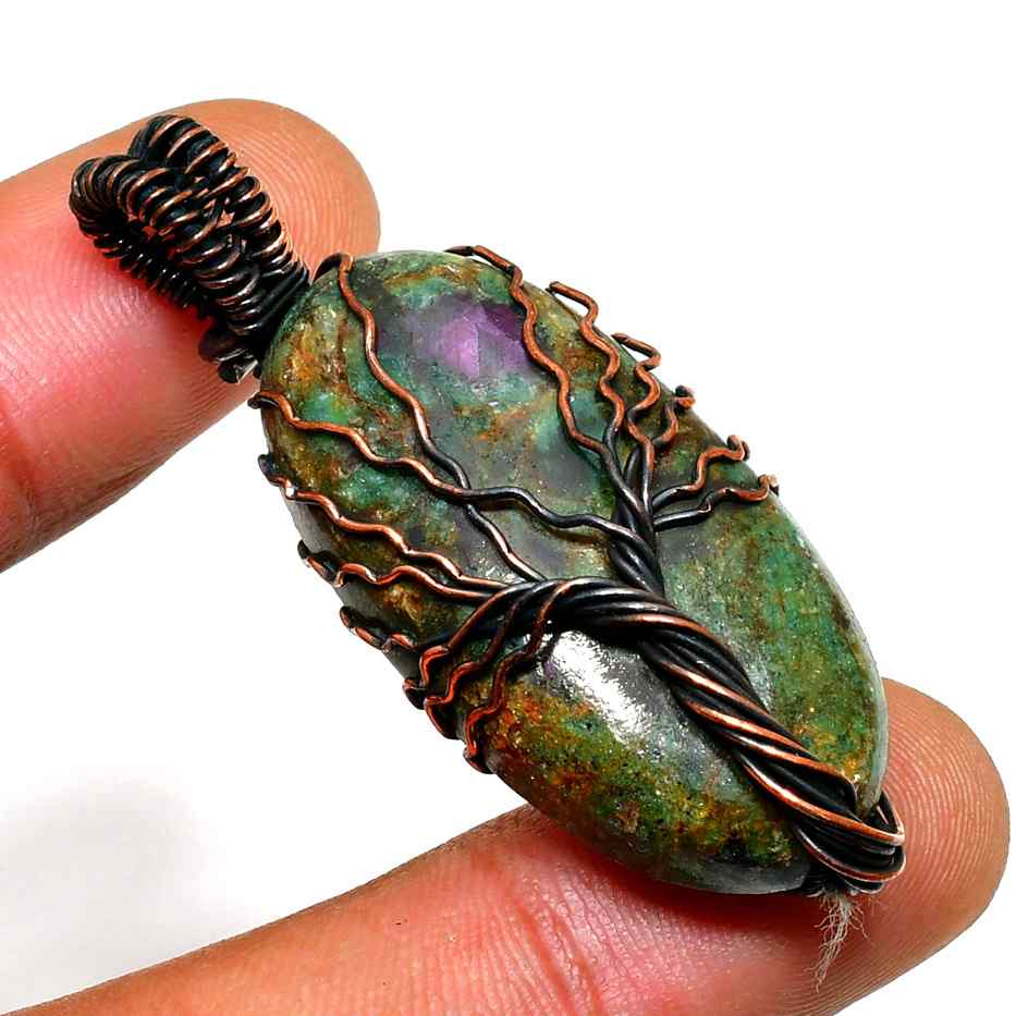 Gaia’s Heart – Chrysoprase Copper Tree of Life Pendant
