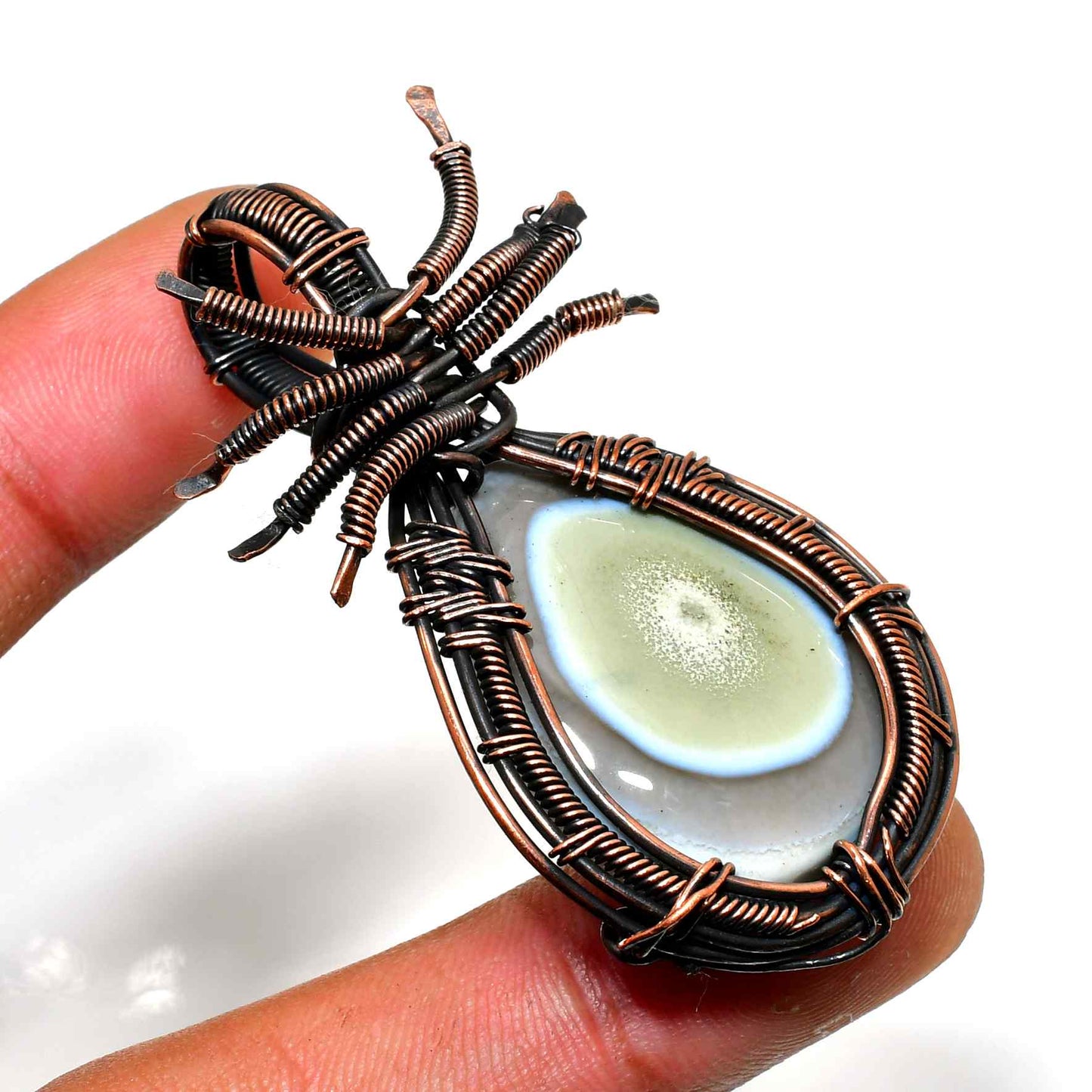 Serene Embrace – Blackened Copper Agate Pendant