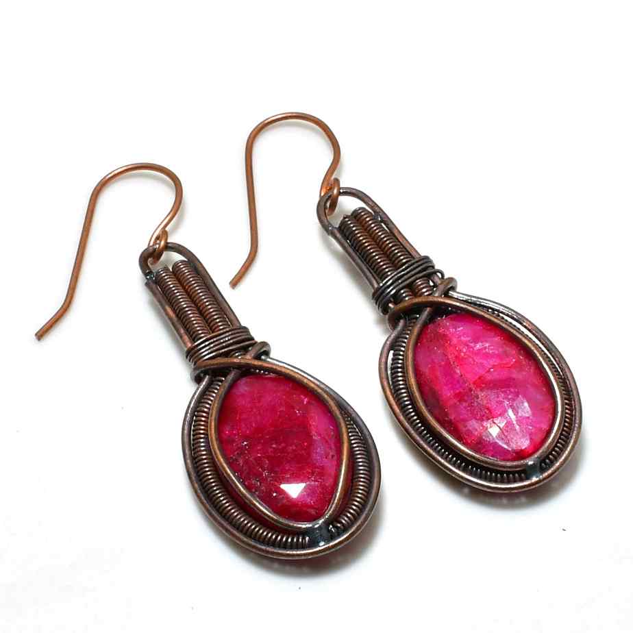 Ruby Ember – Oxidized Copper Earrings