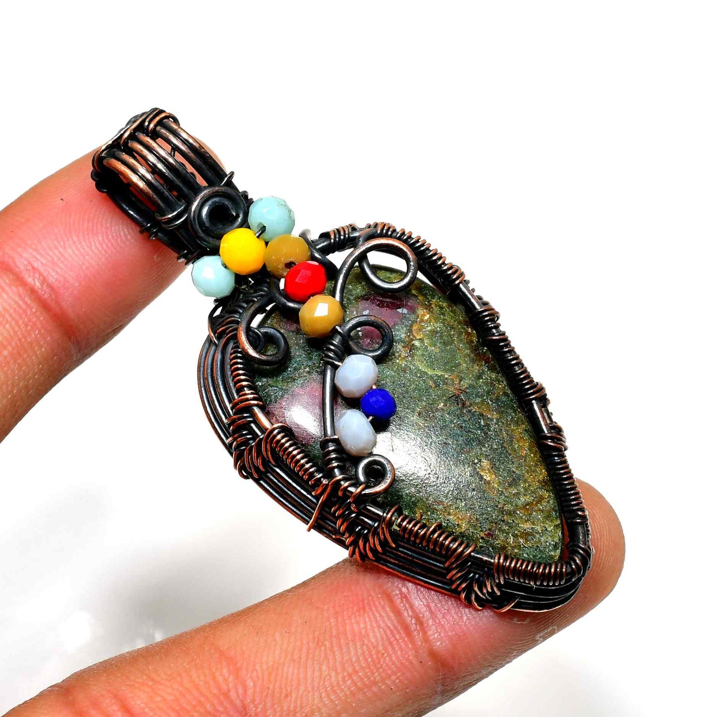 Terra’s Embrace – Handwrapped Copper Gemstone Pendant