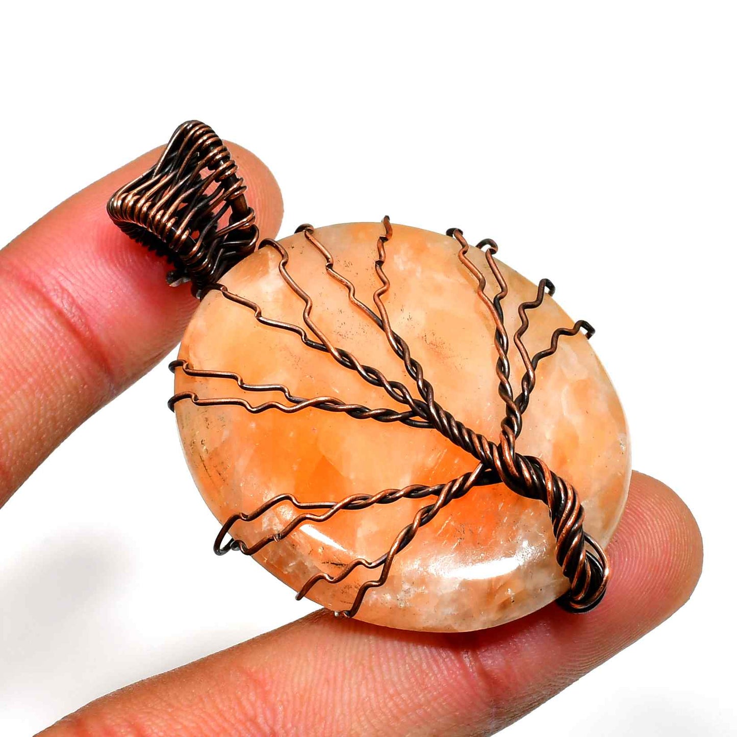 Celestial Blossom – Copper Wrapped Orange Calcite Pendant
