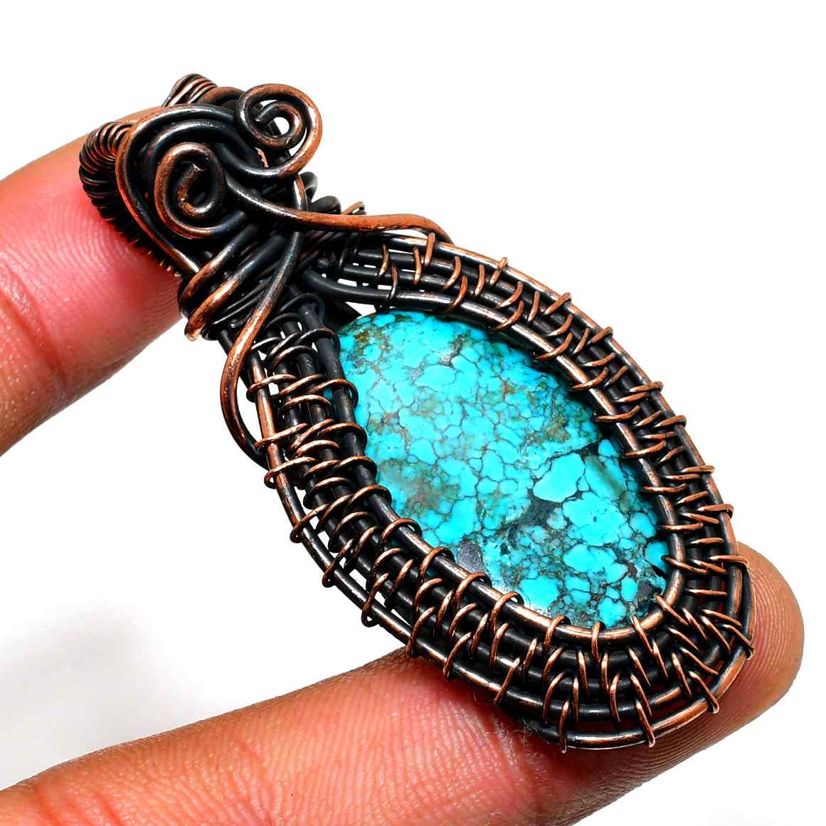Turquoise Tranquility – Oxidized Copper Pendant